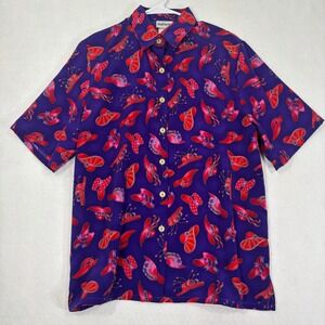 BonWorth Button Up Shirt M Red Hat Print Novelty Vintage Top